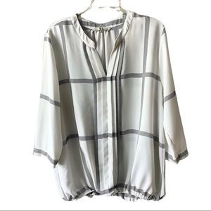 41 Hawthorn white black plaid 3/4 sleeve blouse